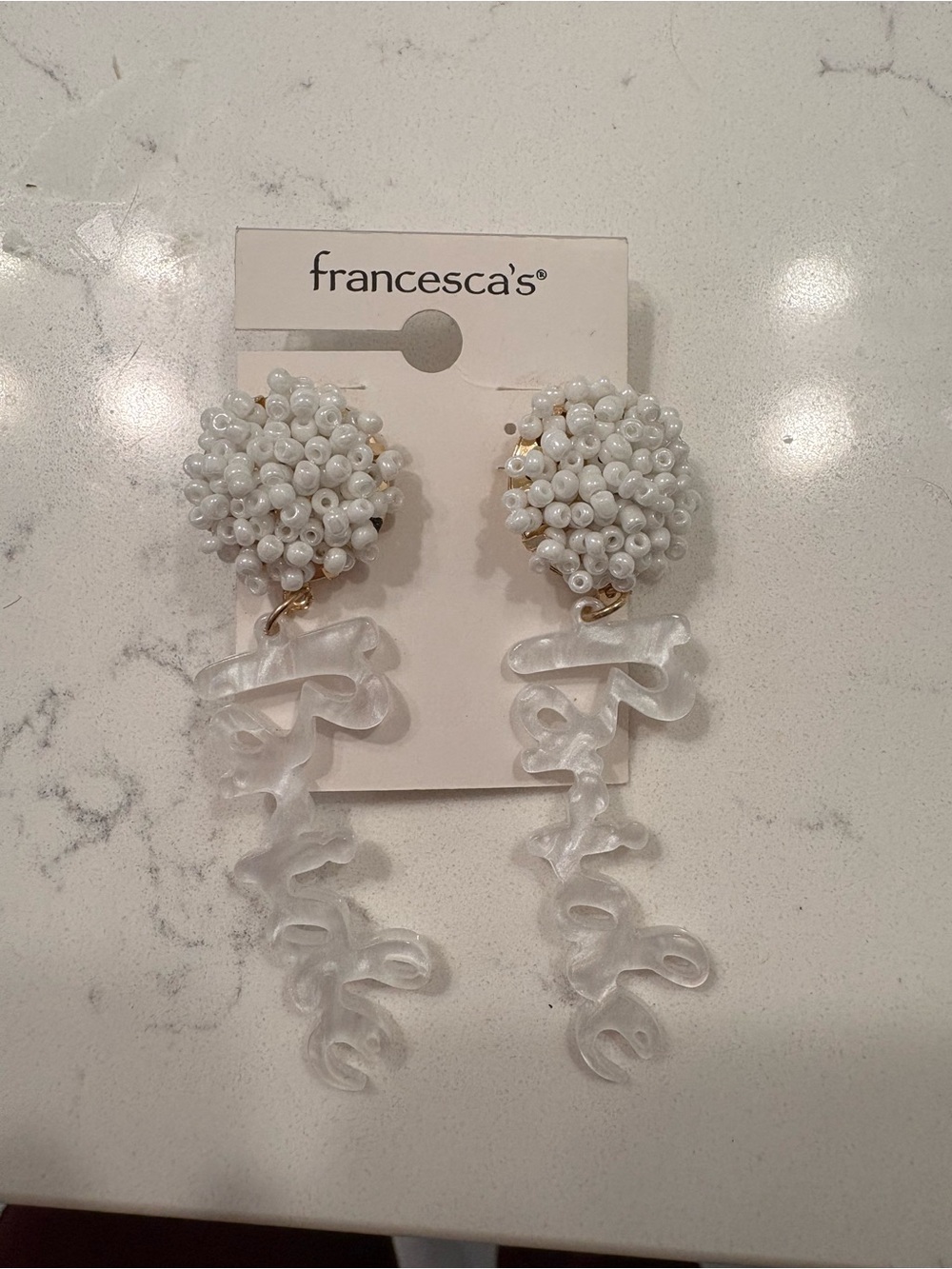 Francesca's Collections White Beaded Drop Earrings